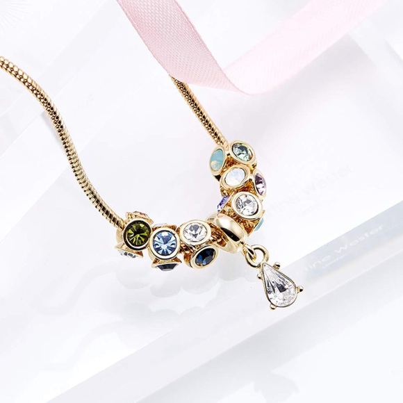 #91 | Martine Wester Colorful Crystal Drop Pendant Snake Chain Necklace - Picture 5 of 7